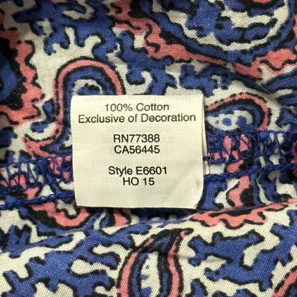 J. Crew Women's Paisley Print Long Sleeve Blouse Peasant Cotton Multicolored XXS